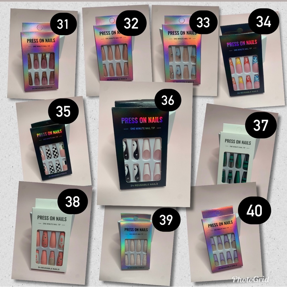 PRESS ON NAILS. ONE MINUTE NAIL TIP. 24 REUSABLE NAILS